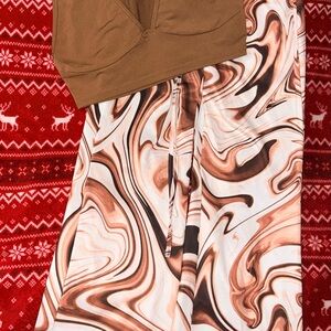 Brown Top and Swirl Pattern pants Set
